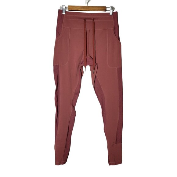 Glyder XL High-Waisted Mauve Pink Joggers With Pockets & Ribbed Panels - Picture 1 of 7